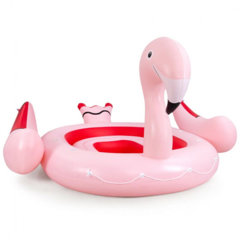6 Personen aufblasbare Flamingo schwimmende Insel mit 6 Tassenhalter für Pool und Fluss