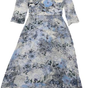 Erdem Blumen-Midikleid aus blauer Seide 7765032042556
