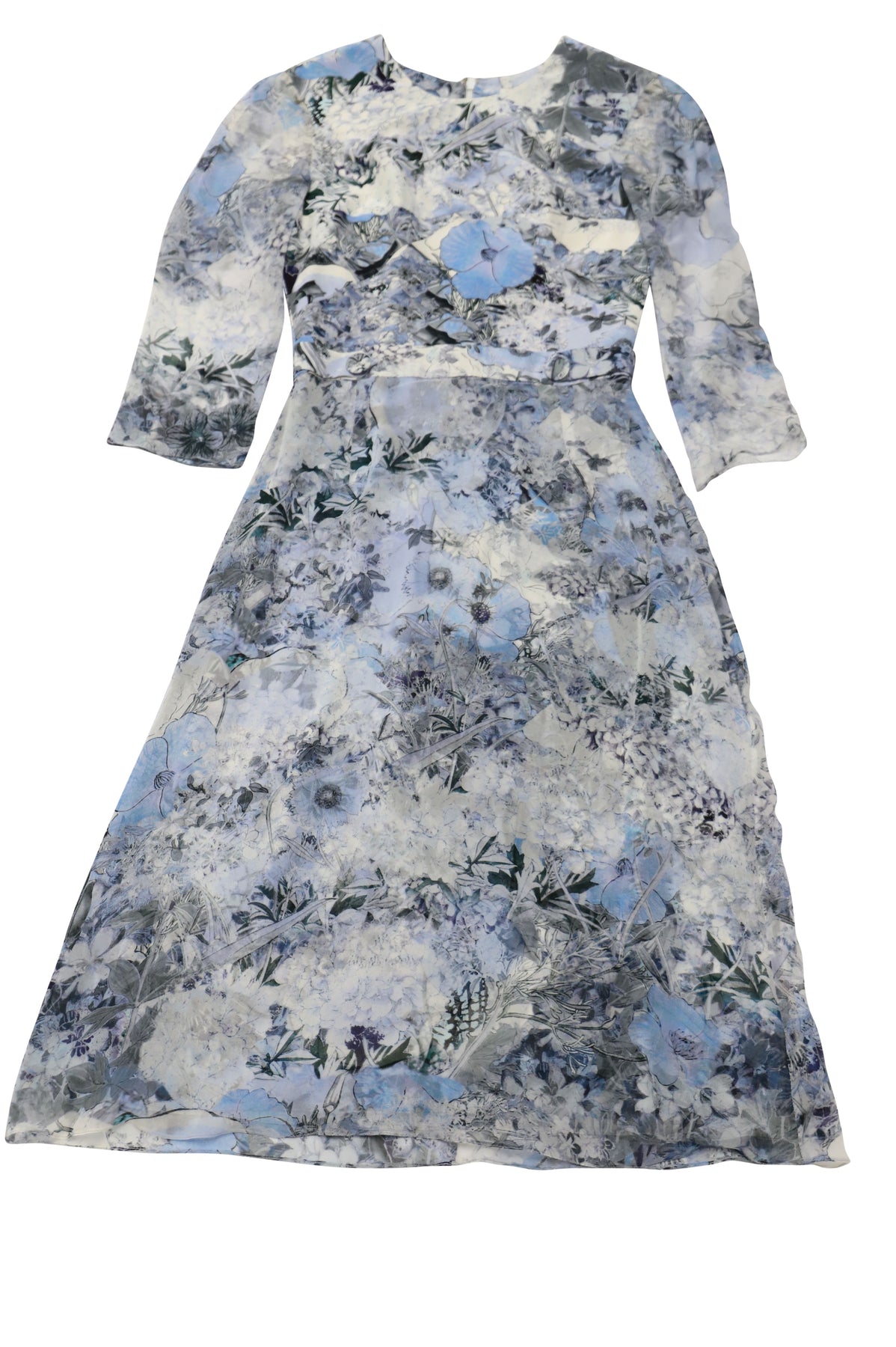 Erdem mit Blumenmuster Midikleid aus blauer Seide