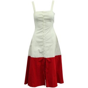 Staud Two-tone Buttondown Sun Kleid aus weiß/roter Baumwolle 7765031518268