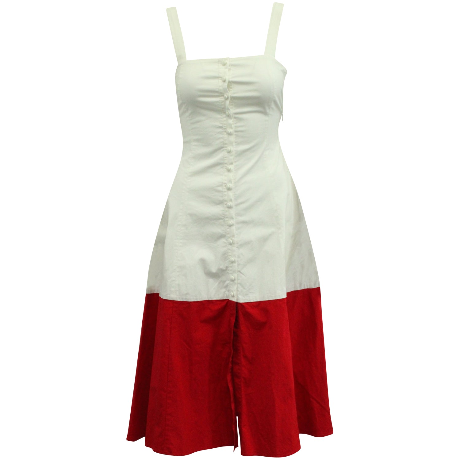 Staud Zweifarbiges Buttondown-Sonnenkleid aus weißer/roter Baumwolle