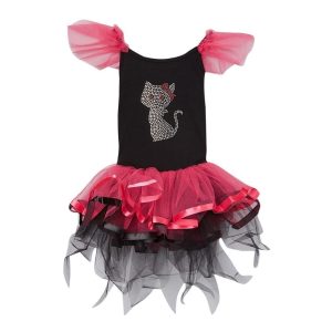 Mädchen heiß rosa schwarz Strass Katze Tutu Halloween Kleid 12M-7