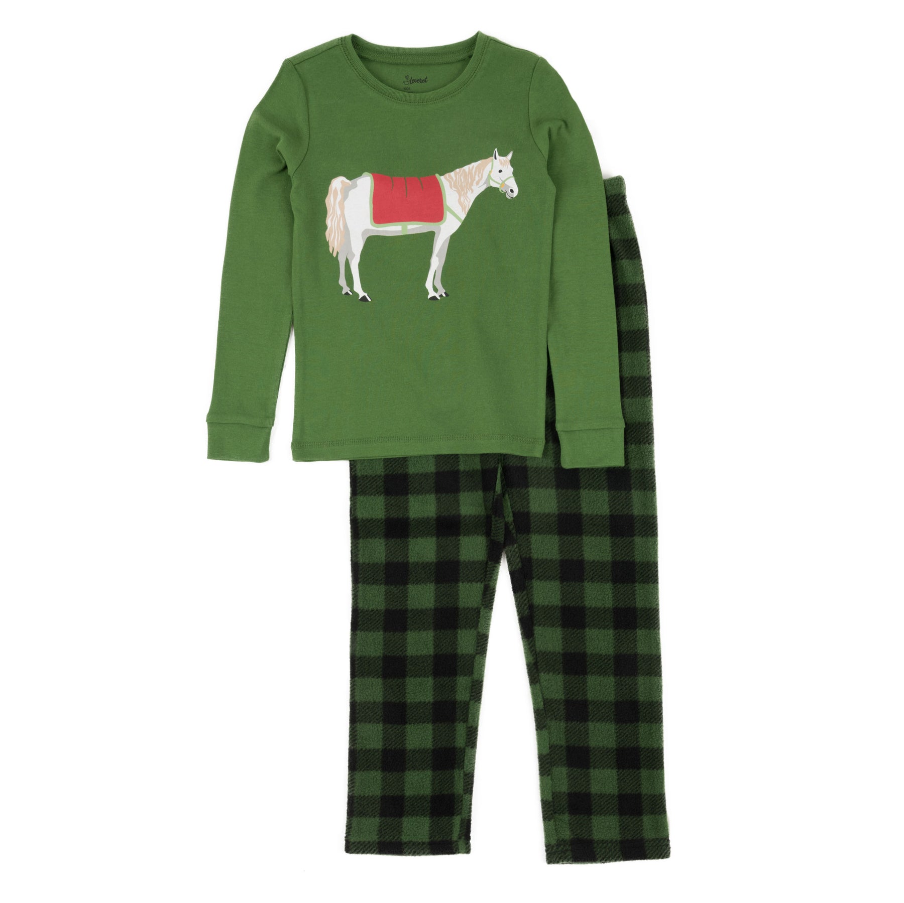 Kinder Baumwolle Top und Fleece Hose Pyjamas Pferd