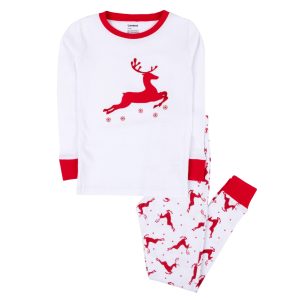 Weihnachten Kinder zwei Stück Baumwolle Pyjamas Rentier rot und weiß