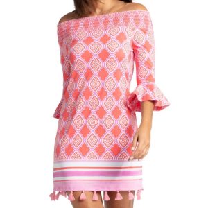 Geo Off The Shoulder Kleid in Korallen 7670776135740