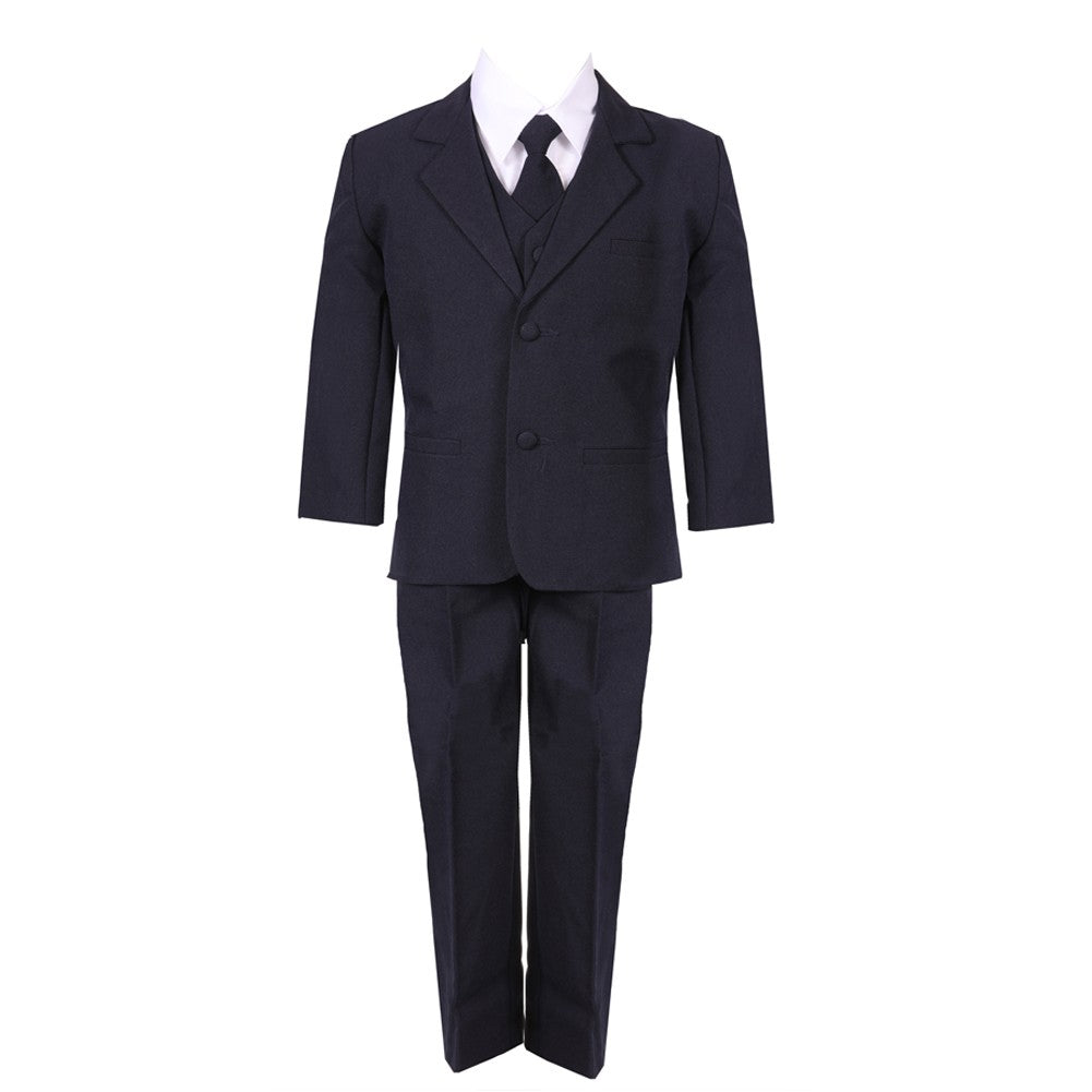 Marineblauer 5-teiliger klassischer Anzug für große Jungen, Weste, Jacke, Hose, Anzug für besondere Anlässe, 8–20