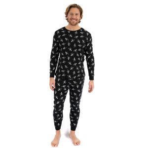 Herren zwei Stück Baumwolle Pyjama Skelett schwarz