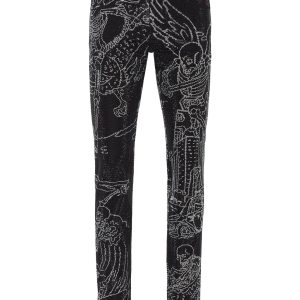 Denim Hose super gerade geschnitten Strass Skelett Tattoo mit Kristallen 7670510813244