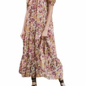 The Chateau Kleid in goldener Fliederblume 7827099648060