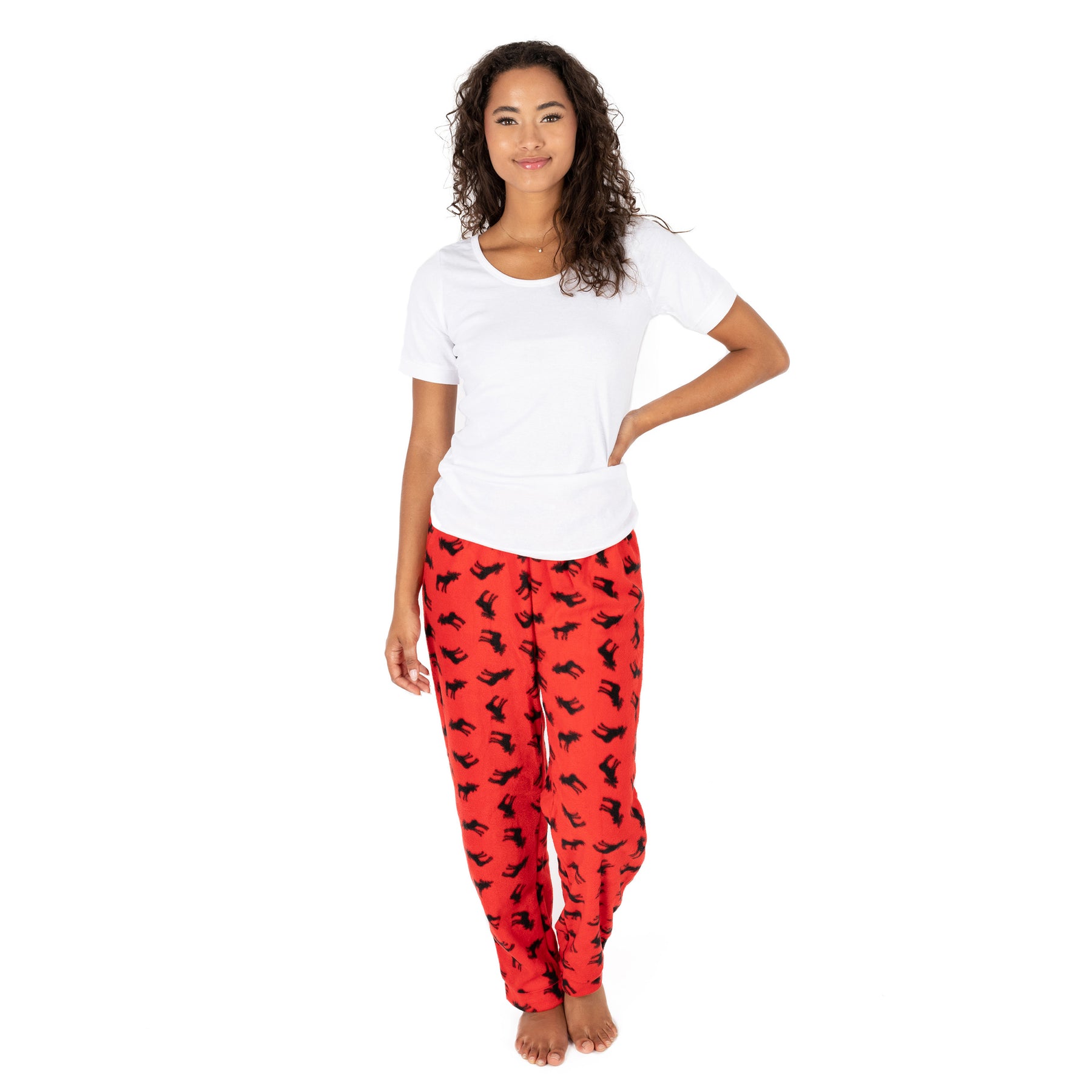 Weihnachten Damen Fleece Pyjama Hose Elch