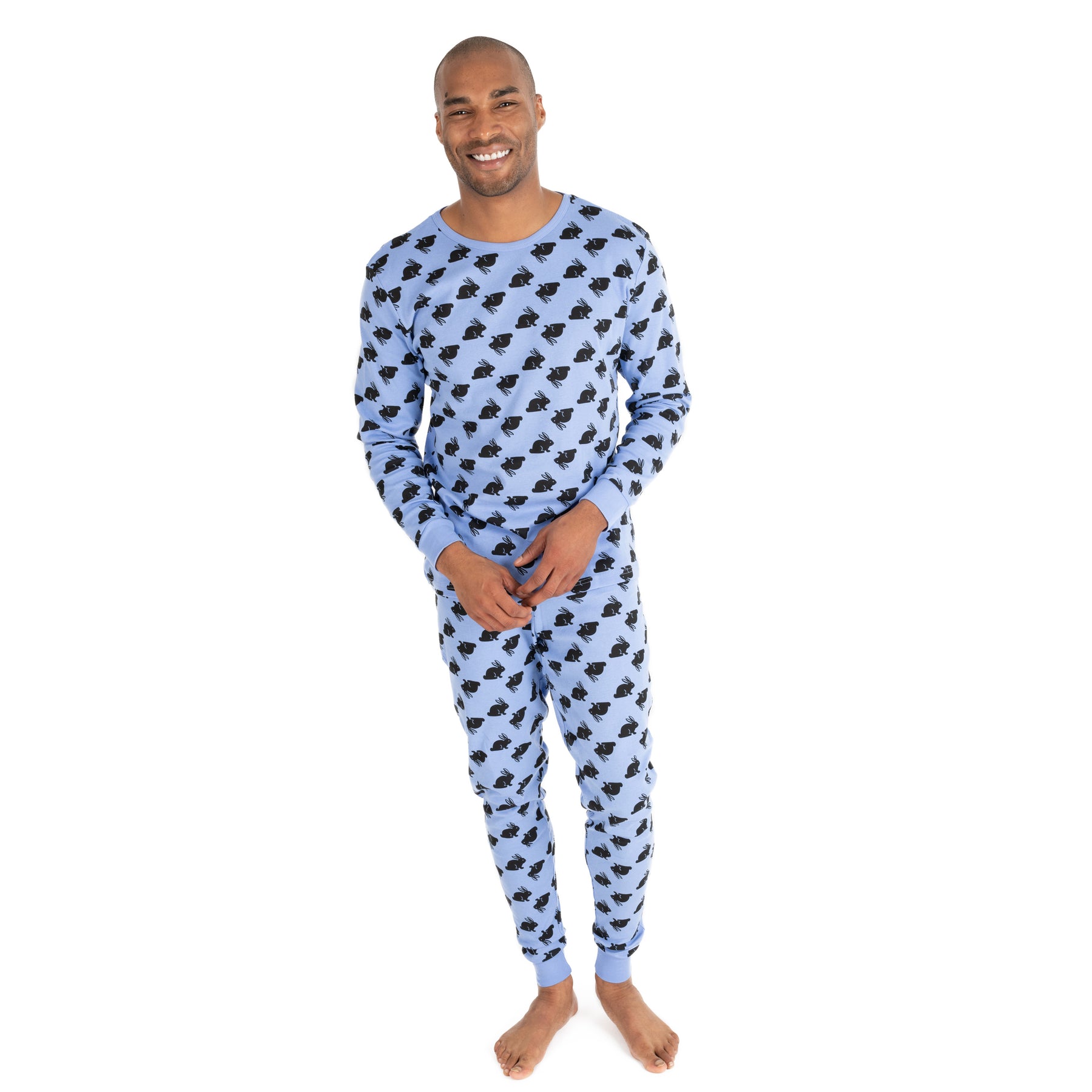 Herren zwei Stück Baumwolle Pyjamas Bunny Blau