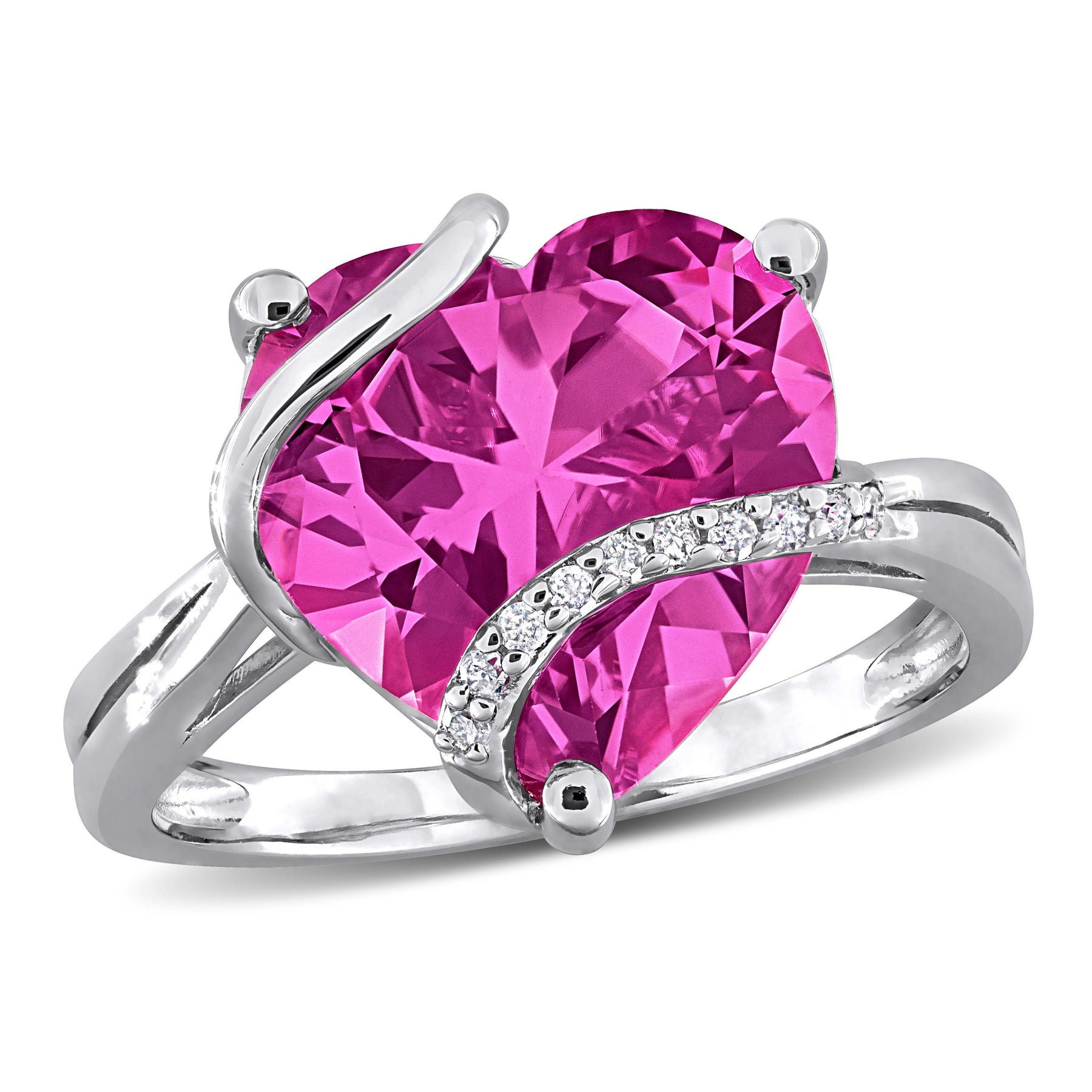 Mimi & Max 7 1/4ct TGW erstellt rosa Saphir und Diamant Akzent Herz Ring Sterling Silber