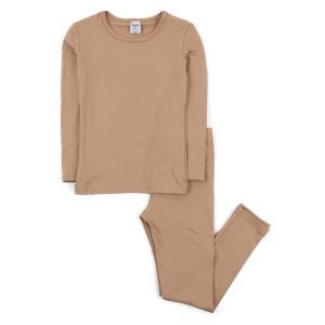 Kinder zwei Stück thermische Pyjamas neutrale feste Farbe