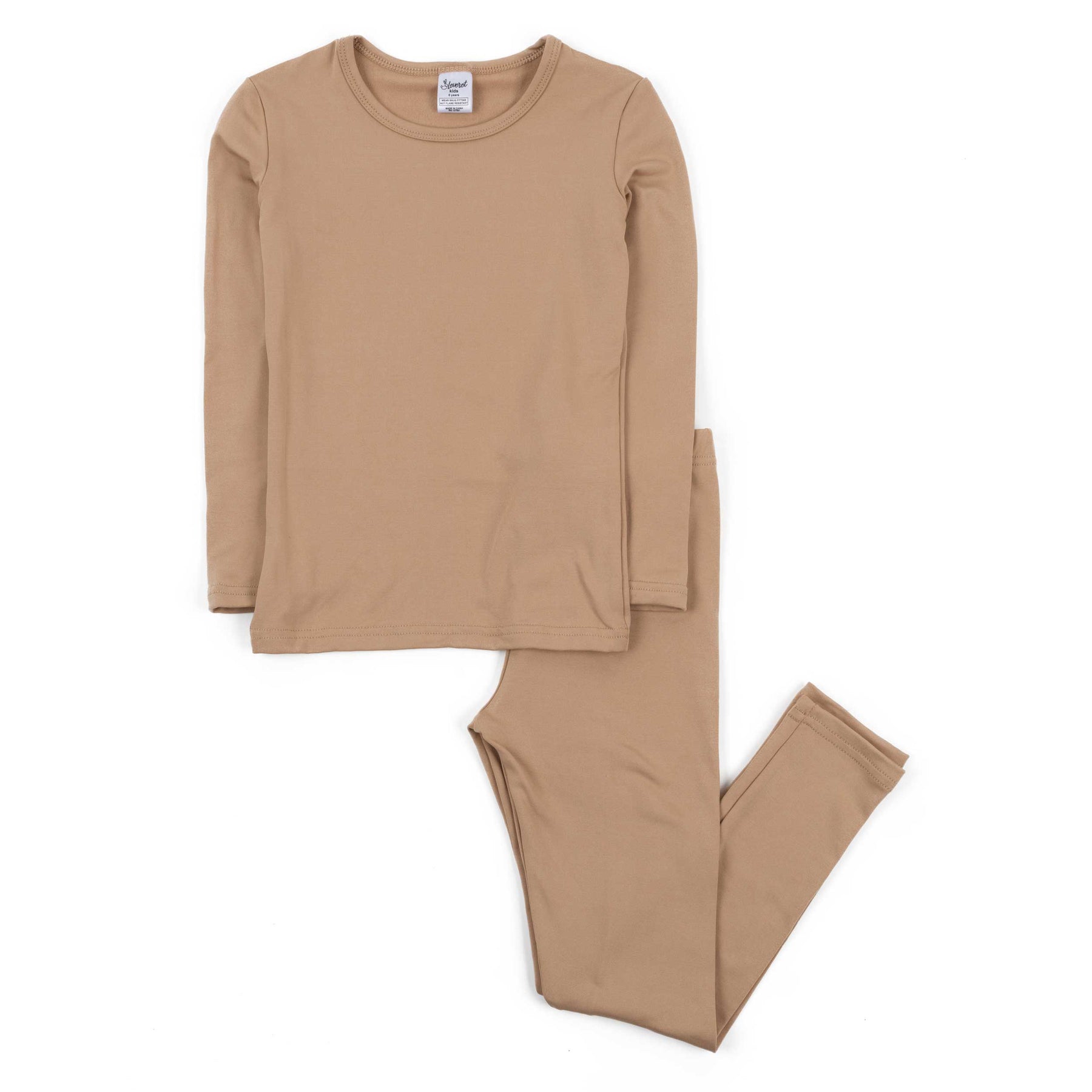 Kinder zweiteilige thermische Pyjamas neutrale Volltonfarbe