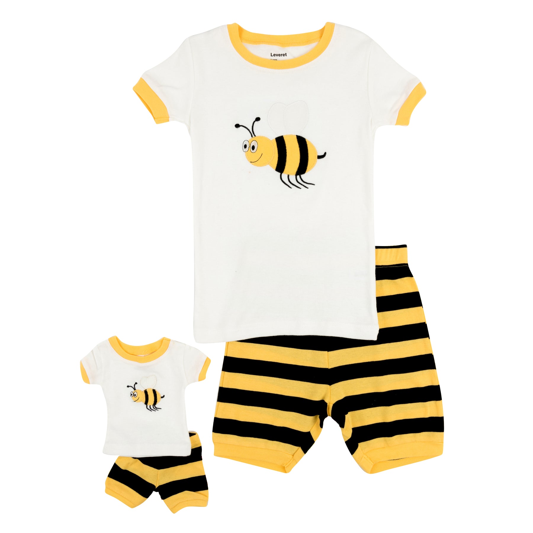 Mädchen und passende Puppe kurze Pyjamas Bumble Bee