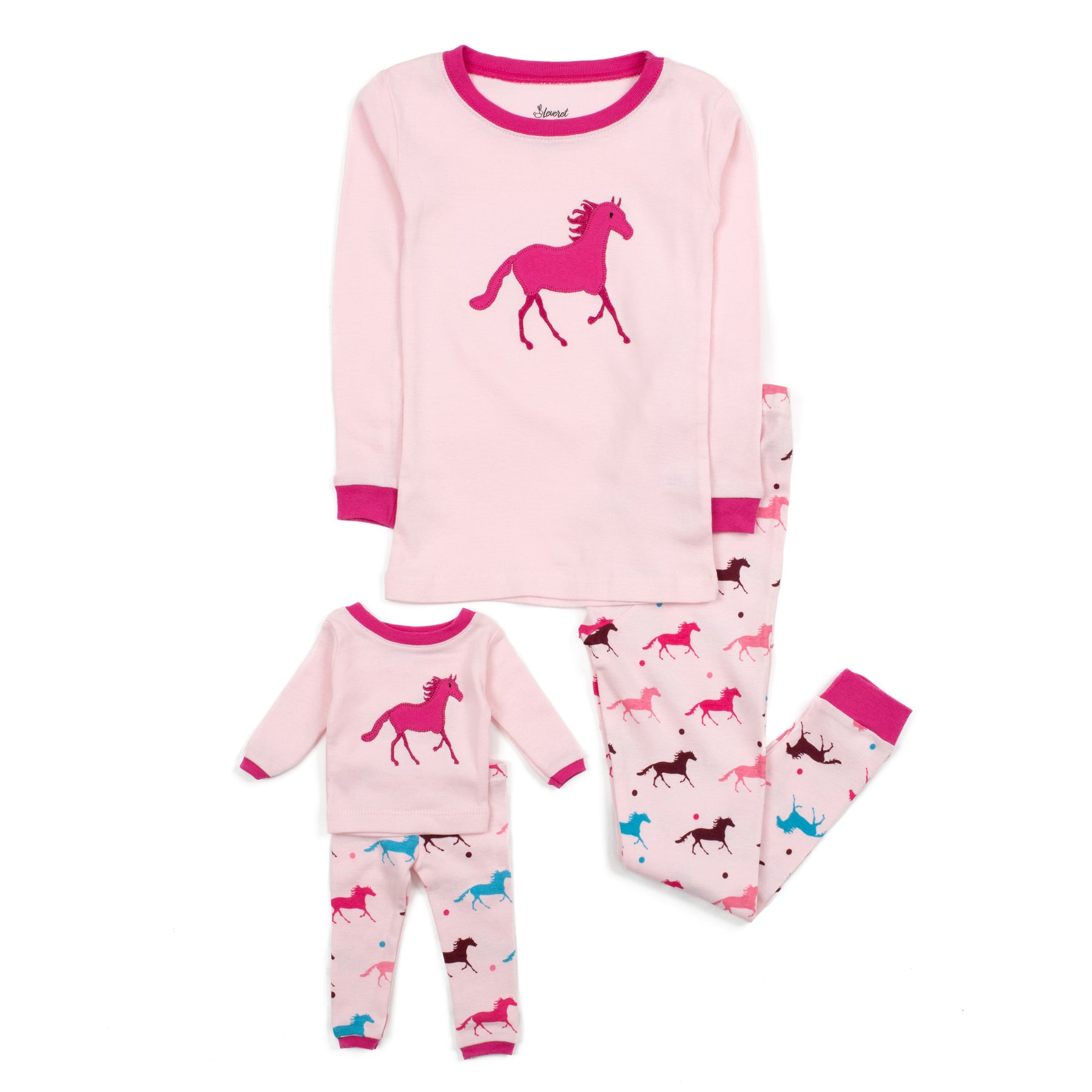Mädchen und passende Puppe Baumwolle Pyjamas Show Pferd