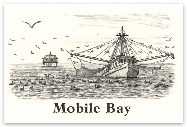 Mobile Bay Garnele Bootsaufkleber
