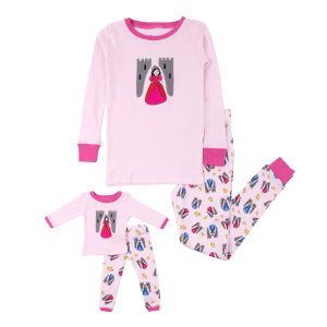 Mädchen und passende Puppe Baumwolle Pyjama Prinzessin