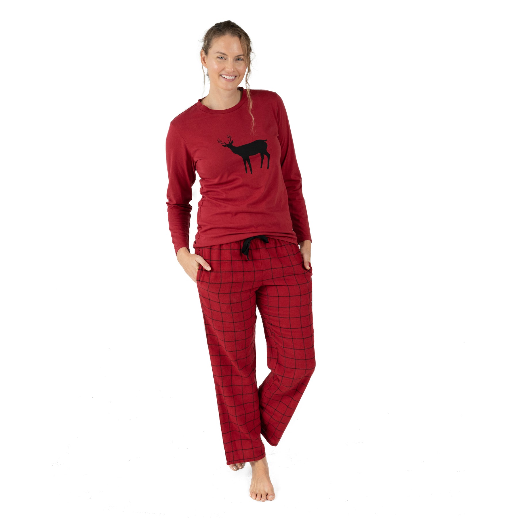 Weihnachten Damen Baumwolle Top Flanell Hose Pyjamas Rentier