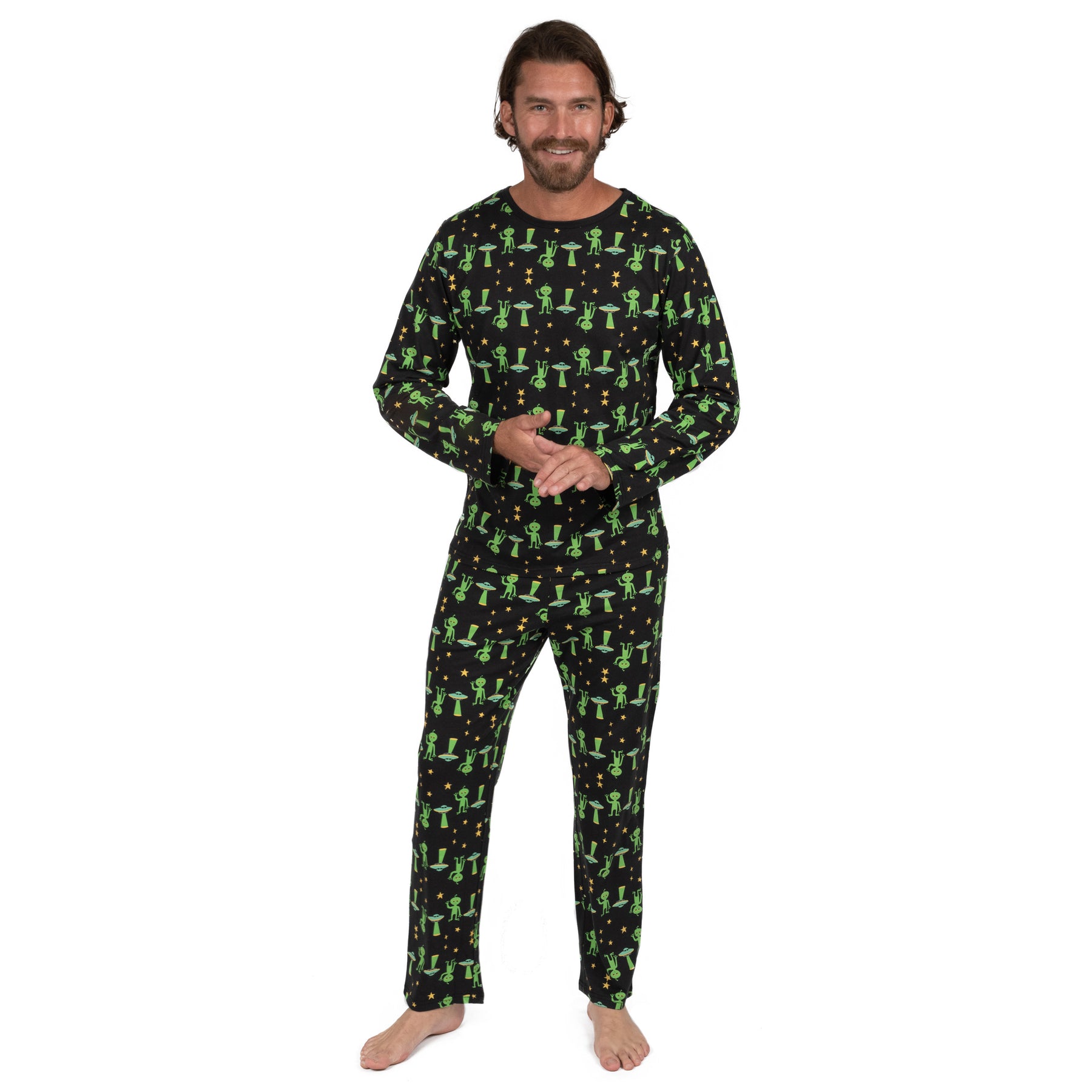 Herren zwei Stück Baumwolle locker Fit Pyjamas Alien