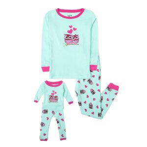 Mädchen und passende Puppe Baumwolle Pyjamas Eule