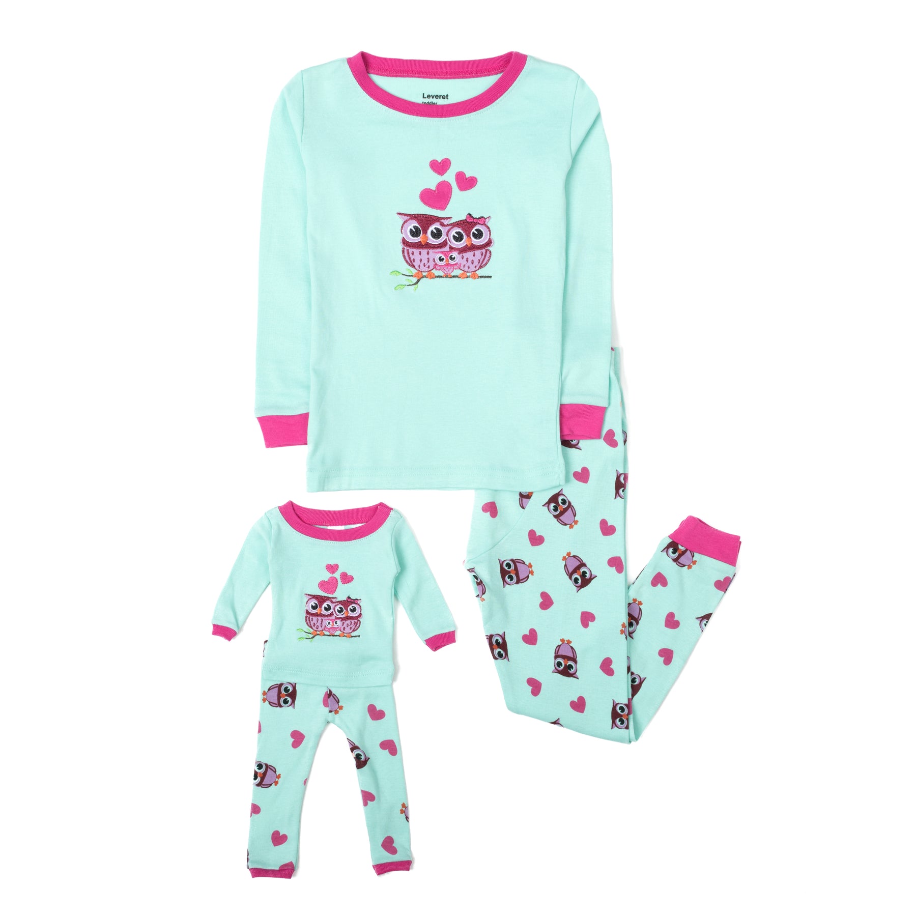 Mädchen und passende Puppe Baumwolle Pyjamas Eule