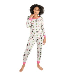 Damen zweiteilige Baumwolle Pyjamas Dinosaurier grau