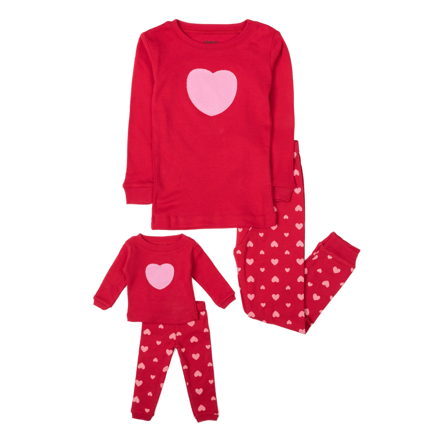 Mädchen und passende Puppe Baumwolle Pyjamas Herzen