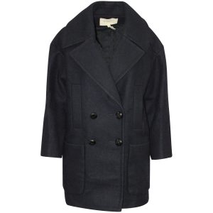 Isabel Marant Etoile Multi-Pocket doppelreisiger Mantel aus schwarzer Laine Wolle 7765024440380