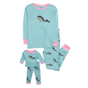 Mädchen und passende Puppe Baumwolle Pyjamas Wal