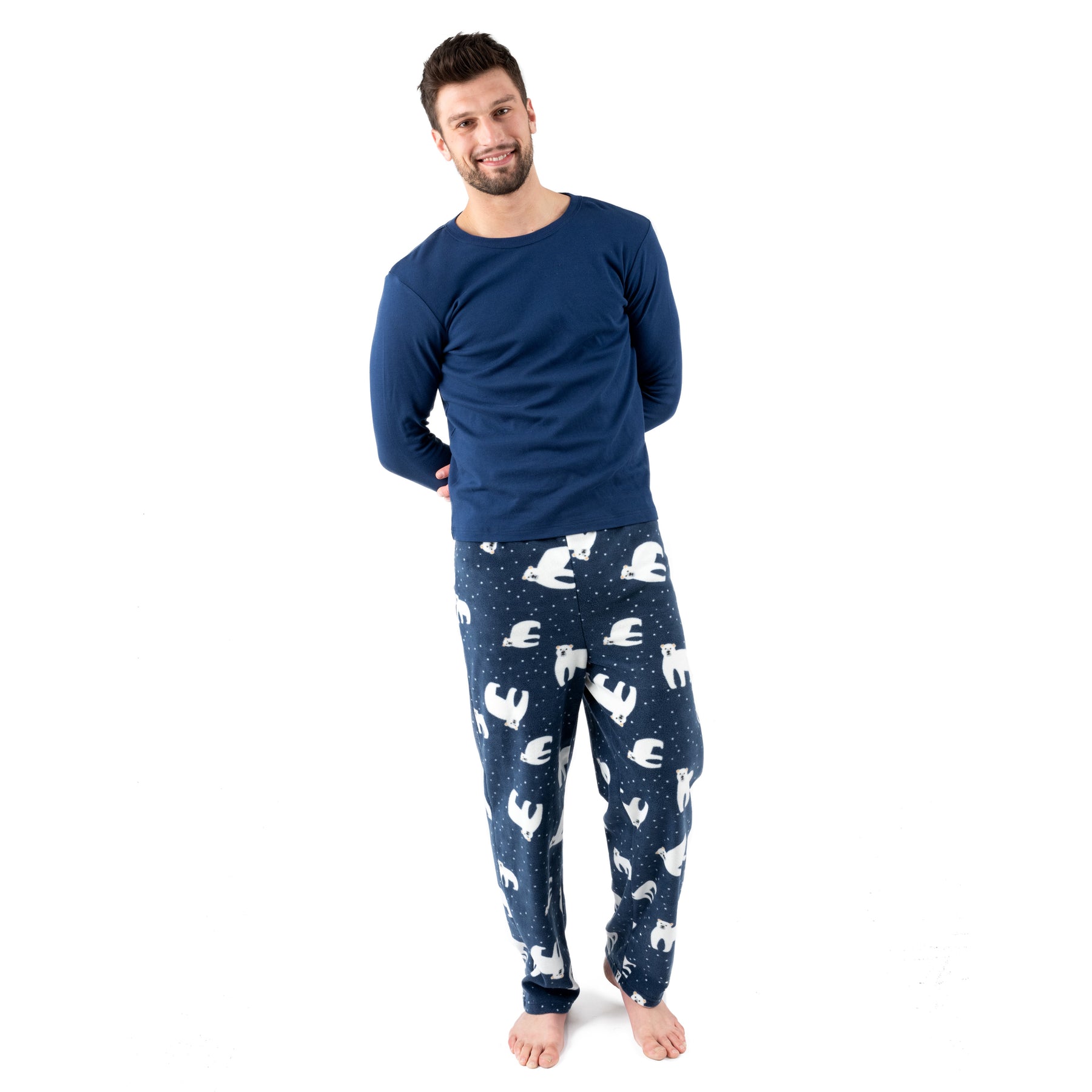 Weihnachten Herren Baumwolle Top und Fleece Hose Pyjamas Bär