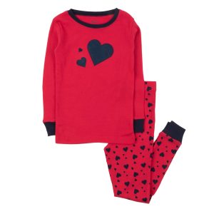 Kinder zwei Stück Baumwolle Pyjamas Marine Herzen