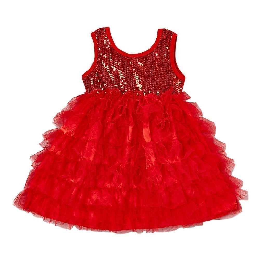 Mädchen Rot Sparkle Pailletten Tiered Tutu Blumenmädchen Kleid 12M-7