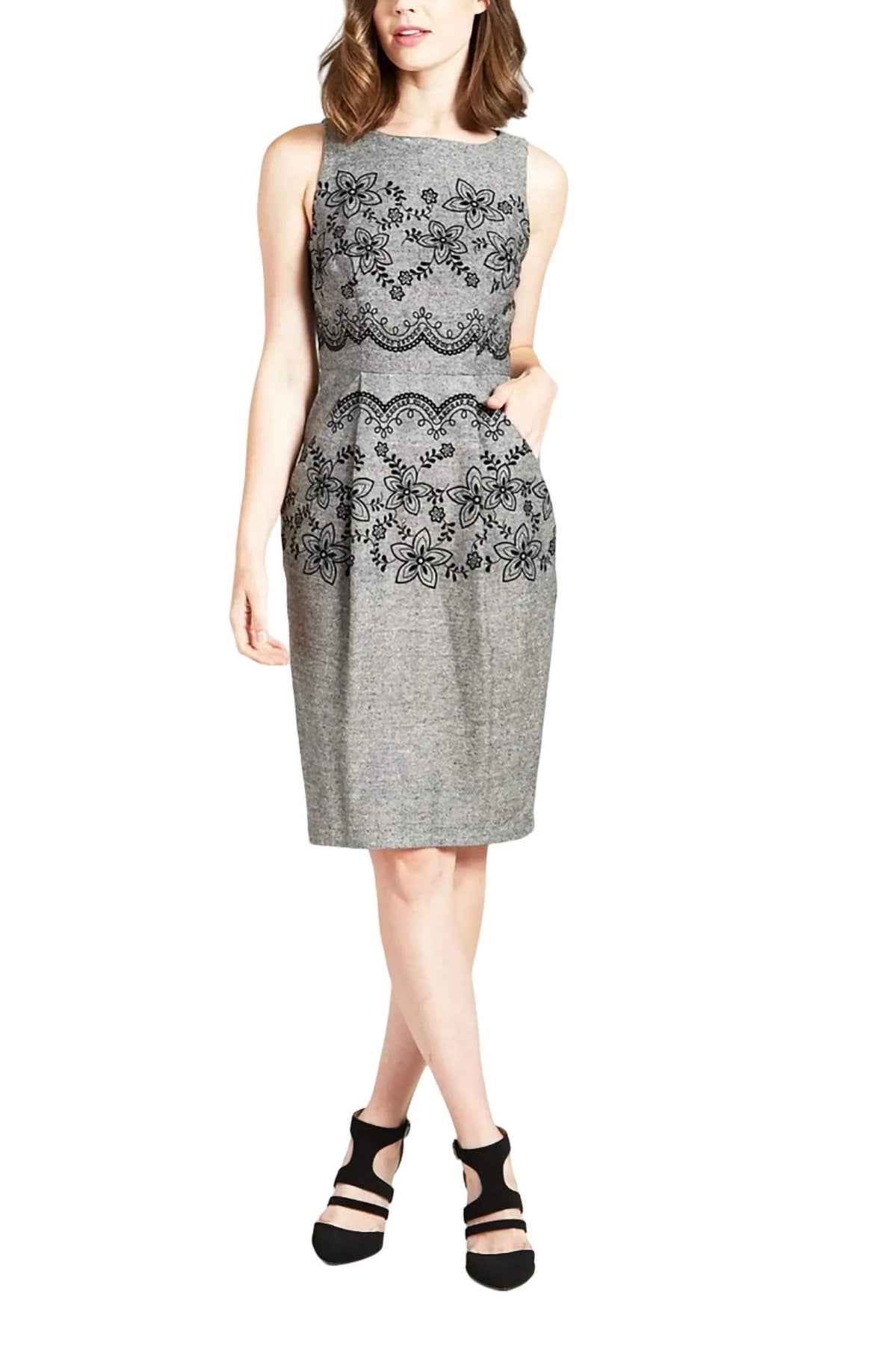 Flocked Scallop Cato Mantel Kleid in grau