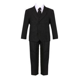 Schwarzer 5-teiliger klassischer Anzug für große Jungen, Weste, Jacke, Hose, für besondere Anlässe, 8–20