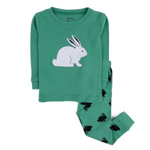 Kinder zwei Stück Baumwolle Pyjamas Hase grün