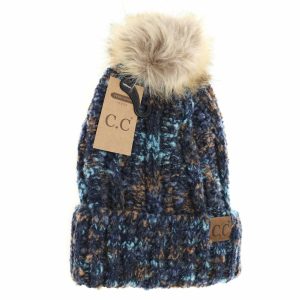 Damen Fuzzy gefüttert Popcorn Konfetti Pelz Pom Beanie in Marine multi