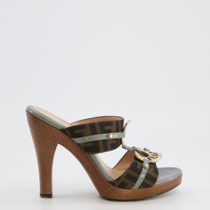 Fendi Ff Monogram bedruckte Mules mit Gold Logo Details