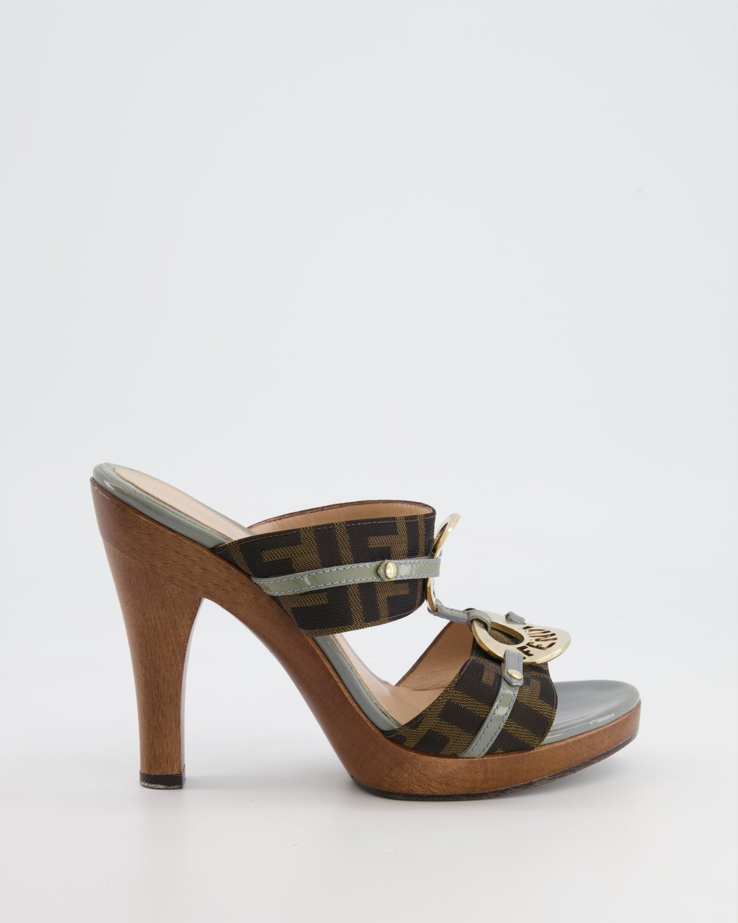 Fendi Ff Monogram bedruckte Mules mit Gold Logo Details
