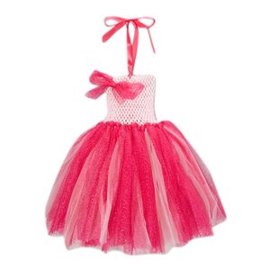 Mädchen heiße rosa Halfter Band Schleifendetail Tutu Blumenmädchen Kleid 12M-7