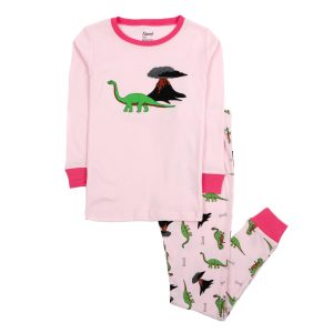 Kinder zwei Stück Baumwolle Pyjama Dinosaurier rosa