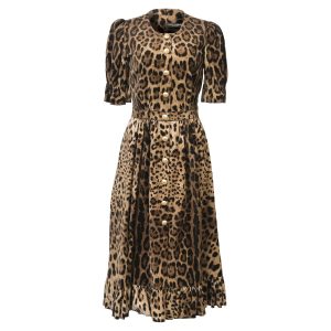 Dolce & Gabbana Rüschen-Trim a-line Midikleid in Tiermuster Samt 7765041348668