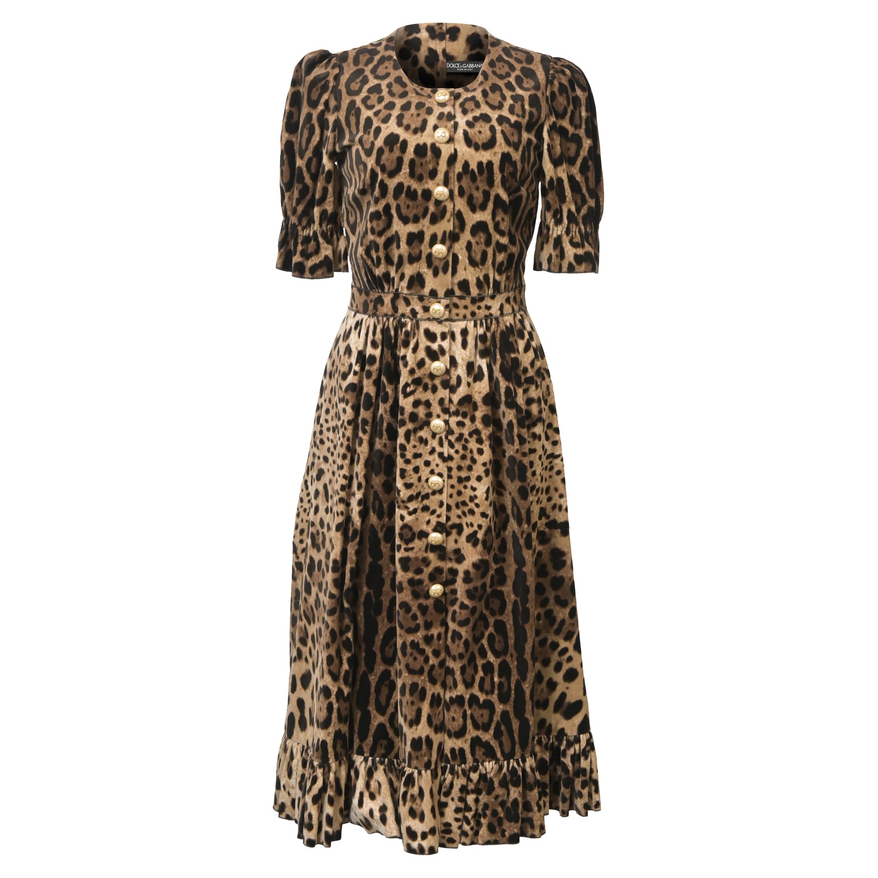 Dolce & Gabbana A-Linie Midikleid mit Rüschenmuster aus Samt mit Tiermuster