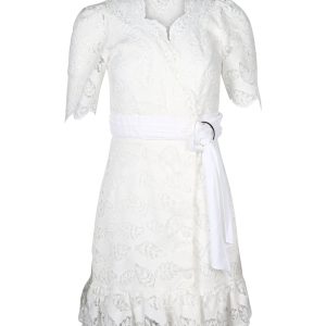 Sandro Paris Zany Gathered Broderie Anglaise Mini Wickelkleid aus weißem Polyester 7765030862908