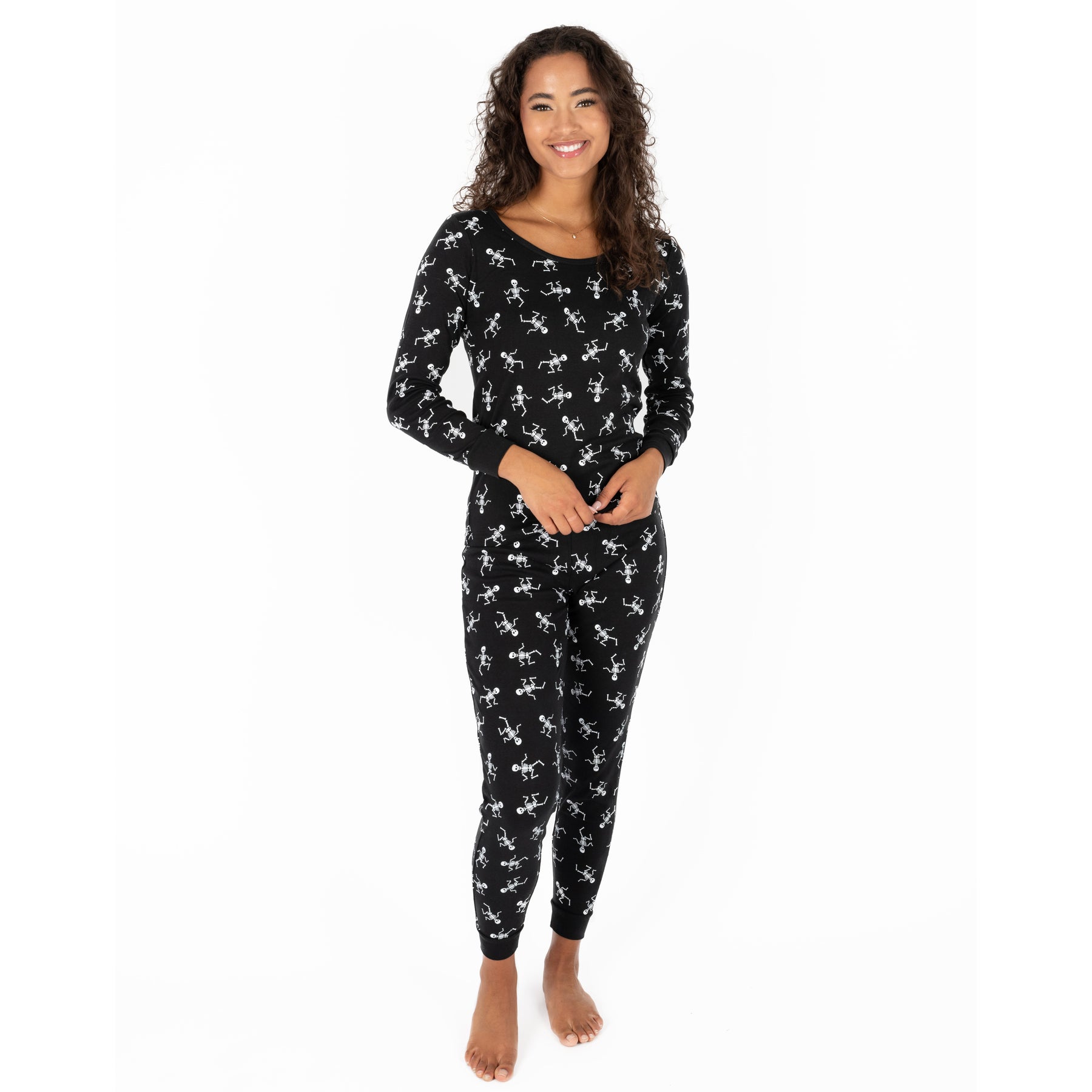 Damen zweiteilige Baumwolle Pyjamas Skeleton Schwarz