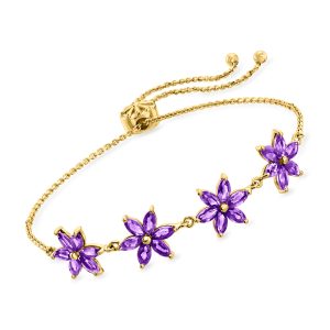 Ross-Simons Amethyst Flower Bolo Armband in 18kt Gold über Sterling 7670718070844