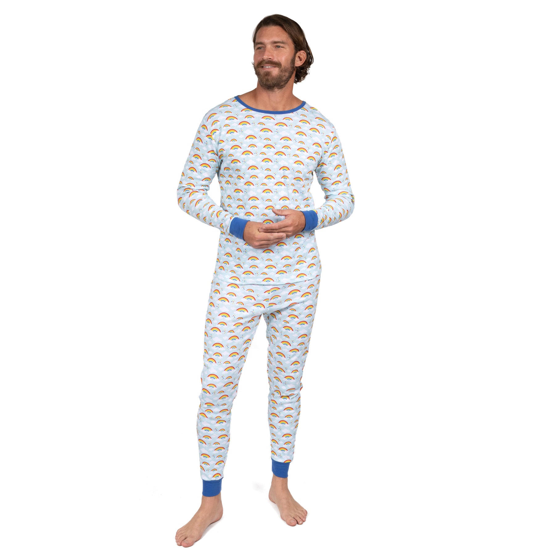 Herren zwei Stück Baumwolle Pyjamas Rainbow Blau