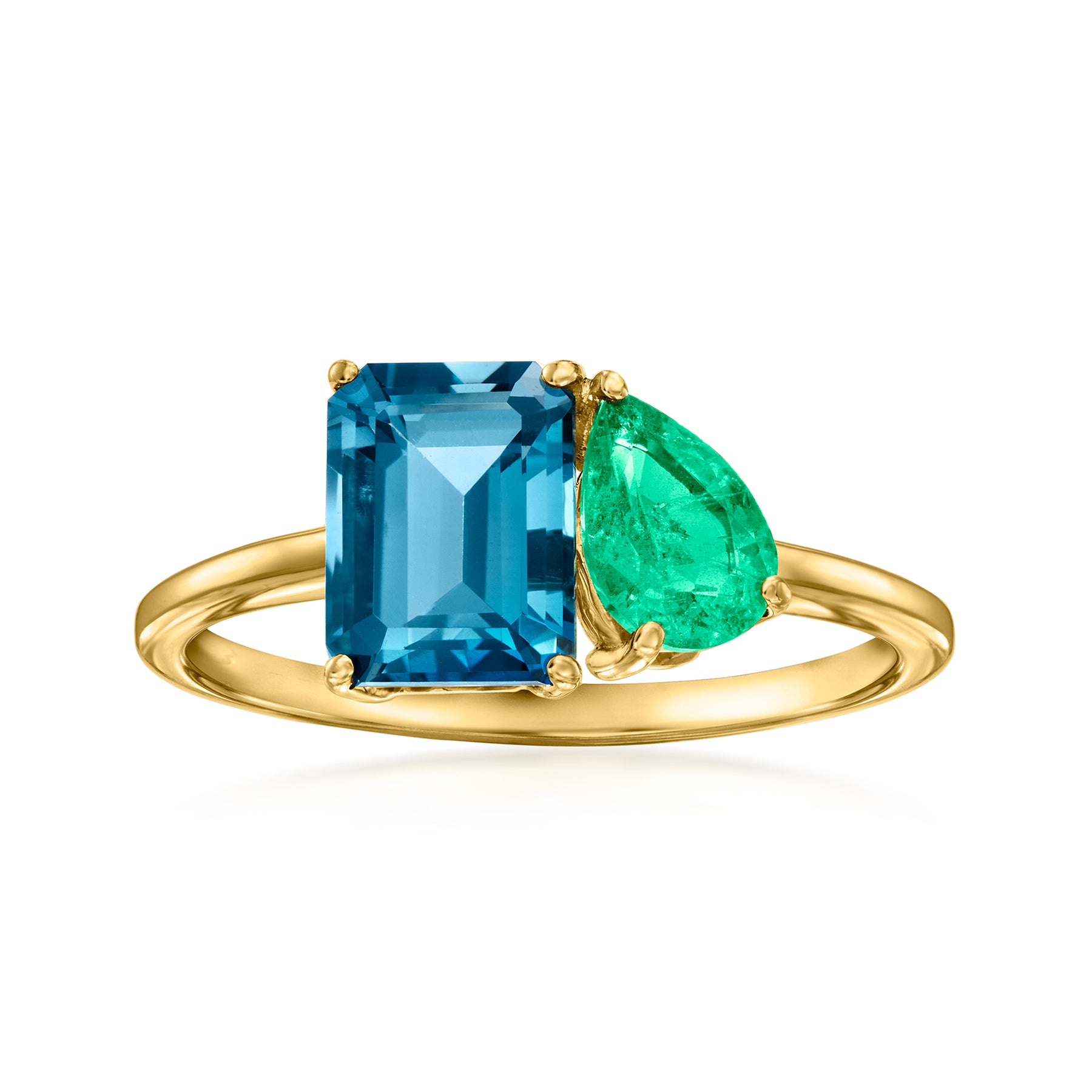 Ross-Simons London blaue Topaz und . Smaragd toi et moi Ring in Gelbgold – 14kt / 7670717841468