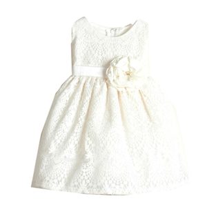 Baby Mädchen Off-White Vintage Spitze Overlay Blumenmädchen Kleid 6-24M