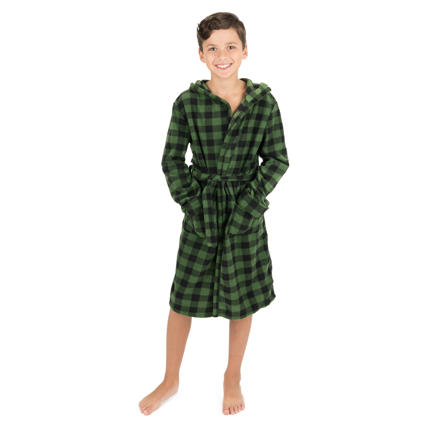 Weihnachten Kinder Fleece mit Kapuze Bademantel kariert